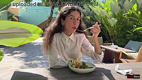 i asked a friend to cum on my face in a cafe so i could eat food with sperm - public cumwalk