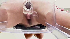 Stripping on a clear chair with close up