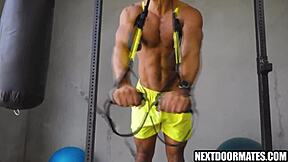 Black jock, you get barebacked in the gym during hardcore workout.