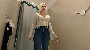 See through clothes in dressing room – big tits no bra upskirt!