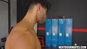 Black jock, you get barebacked in the gym during hardcore workout.
