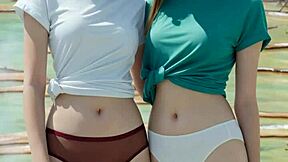 cute models pose in panties and lingerie barefoot