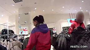 Czech Sweetie Undresses and Blows in Shop