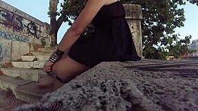 Risky Public Pussy Flashing and Masturbation in City Center
