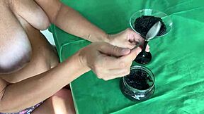 mature stepmom milking her breeding bull balls in close up couple sex with swallow and squirting 😍