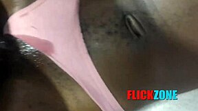 Ebony in stockings fingered close up