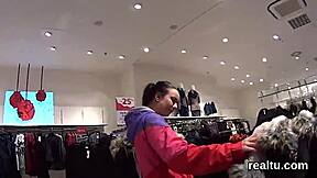 Czech Sweetie Undresses and Blows in Shop