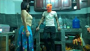 25-year-old man strokes big cock in kitchen