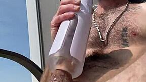 Verbal Daddy Bradley K Savage Uses Electric Blowjob Machine Outside