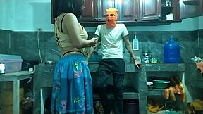 25-year-old man strokes big cock in kitchen