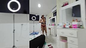 She tries on underwear for close-up missionary fucking with curvy colombian big tits