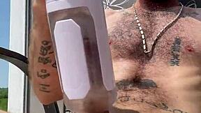 Verbal Daddy Bradley K Savage Uses Electric Blowjob Machine Outside