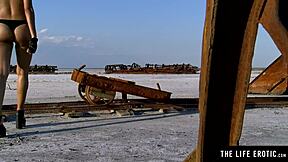 Perfect Hispanic girl masturbates hard in desert