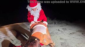 Santa Claus shows up for a wild fuck but who expected squirting orgasms outdoors on Christmas?