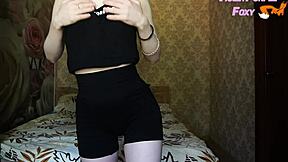 Petite student shakes with orgasm from nipple play after workout