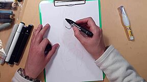 Drawn hot sexy girl in latex quick sketch with markers