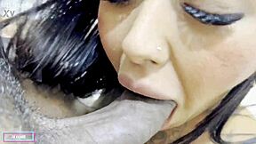 latina slut sucks big cock but swallows everything