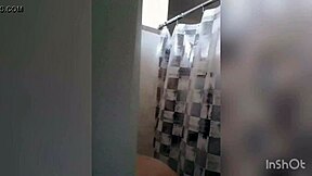 cute latina teen with tattoo bathing in the shower on webcam
