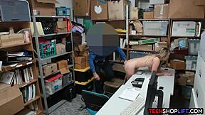 dumb blonde shoplifter got caught and fucked by security in the store