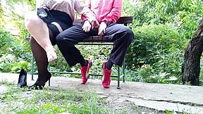 Mature MILF Flashes Wet Pussy Outdoors