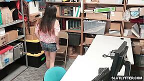 Brunette Teen Jasmine Gomez Caught Shoplifting, Receives a Hardcore Oral Punishment in the Back Room