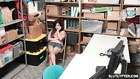 Brunette Teen Jasmine Gomez Caught Shoplifting, Receives a Hardcore Oral Punishment in the Back Room
