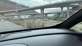 Intensely fucked a slut in public convertible, flashing panties.