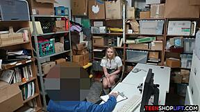 dumb blonde shoplifter got caught and fucked by security in the store