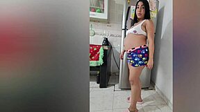 Latina girl fucks in kitchen