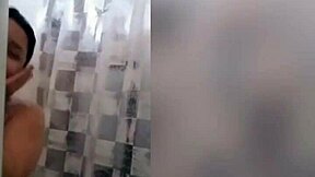 cute latina teen with tattoo bathing in the shower on webcam