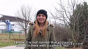 Brunette Euro Babe Bangs Outdoor Pov