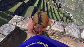 Slut gets dick sucked atop Machu Picchu in VR experience