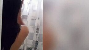 cute latina teen with tattoo bathing in the shower on webcam