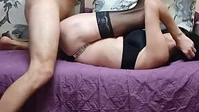 Sex with wife in black stockings and lingerie. That's how we do it every time.