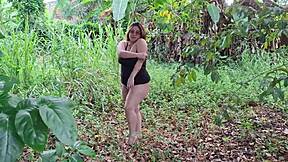 why does this curvy big ass latina tease with naked garden dancing and ass shaking?
