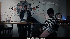 Stepsisters Serena Santos And Leana Lovings Playing Spooky Ouija Board Game With Stepbrothers - Swapsister