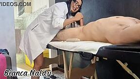 Young brazilian girl becomes a masseuse to handle monster cocks in homemade casting.