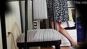 Upskirt of stepsister's visiting friend