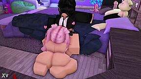 This slut gets mounted by horny futanari and throatfucked hard