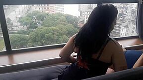 fucking hot stepmom in the window, sucking and blowing outdoors.