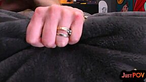 pov bosomy milf in lingerie contrasts dirty talk with riding boyfriend's cock.