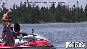 Mofos! Hot Teen Threesome Sucking Cocks on Seadoo!