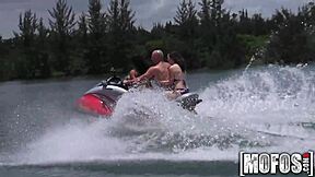 Mofos! Hot Teen Threesome Sucking Cocks on Seadoo!