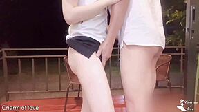 teacher fucks female student outside on balcony in public