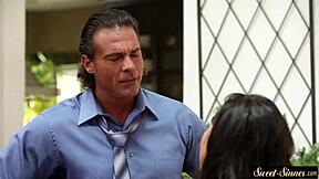 Sweet stepdaughter gets fucked and jizzed on her small tits