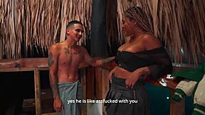 Ebony milf stepmom bent over in public with son's best friend