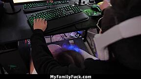 Step Sister Sucking Her Stepbrothers Cock While Hes Gaming