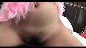 Pink babydoll in stockings and lingerie for a deep session.