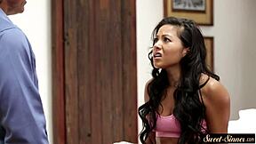 Sweet stepdaughter gets fucked and jizzed on her small tits