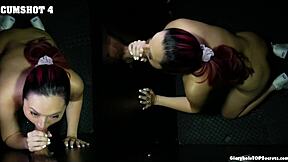 Girl receives eight cumshots at gloryhole.